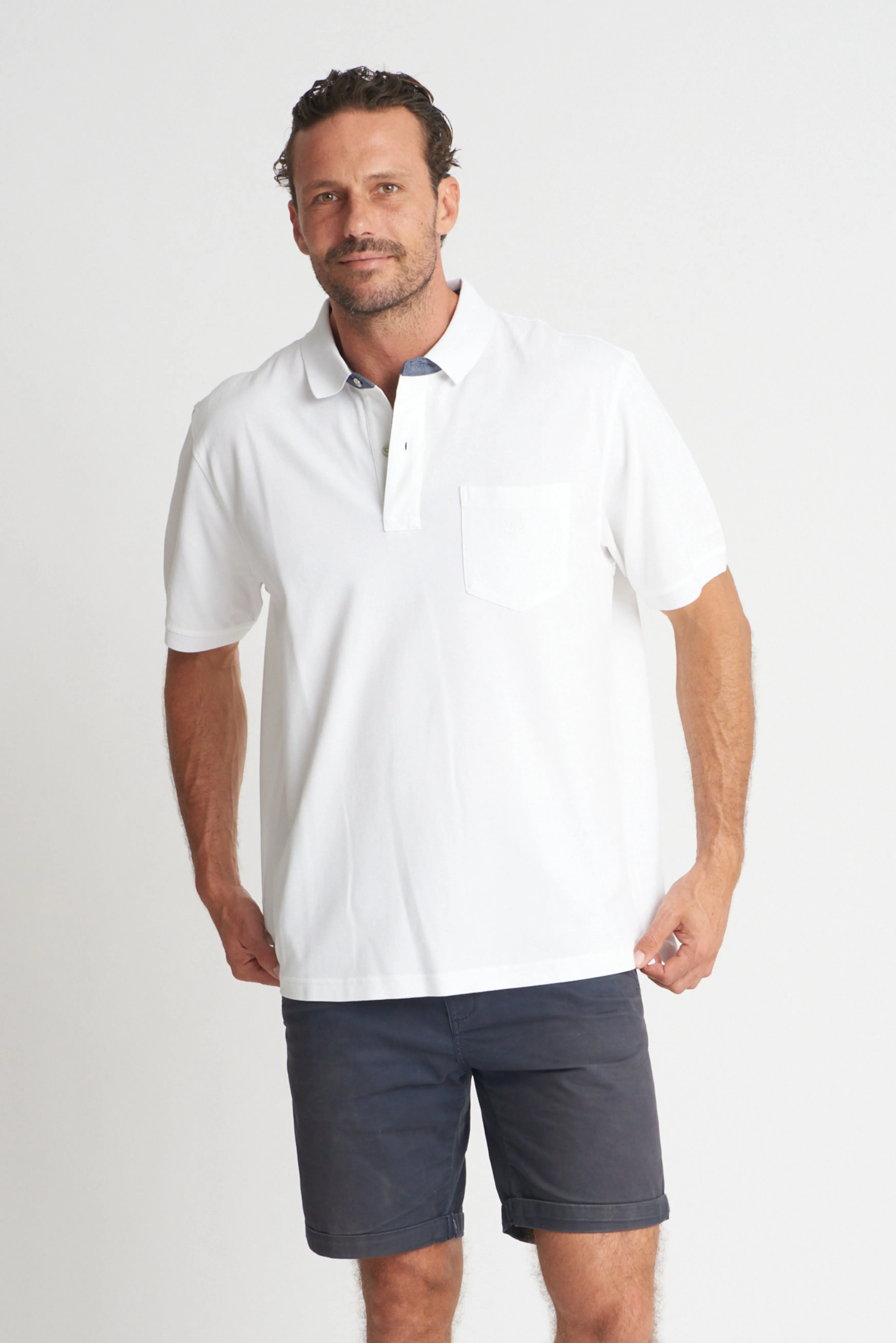 100% Cotton Pique Mens Polo White