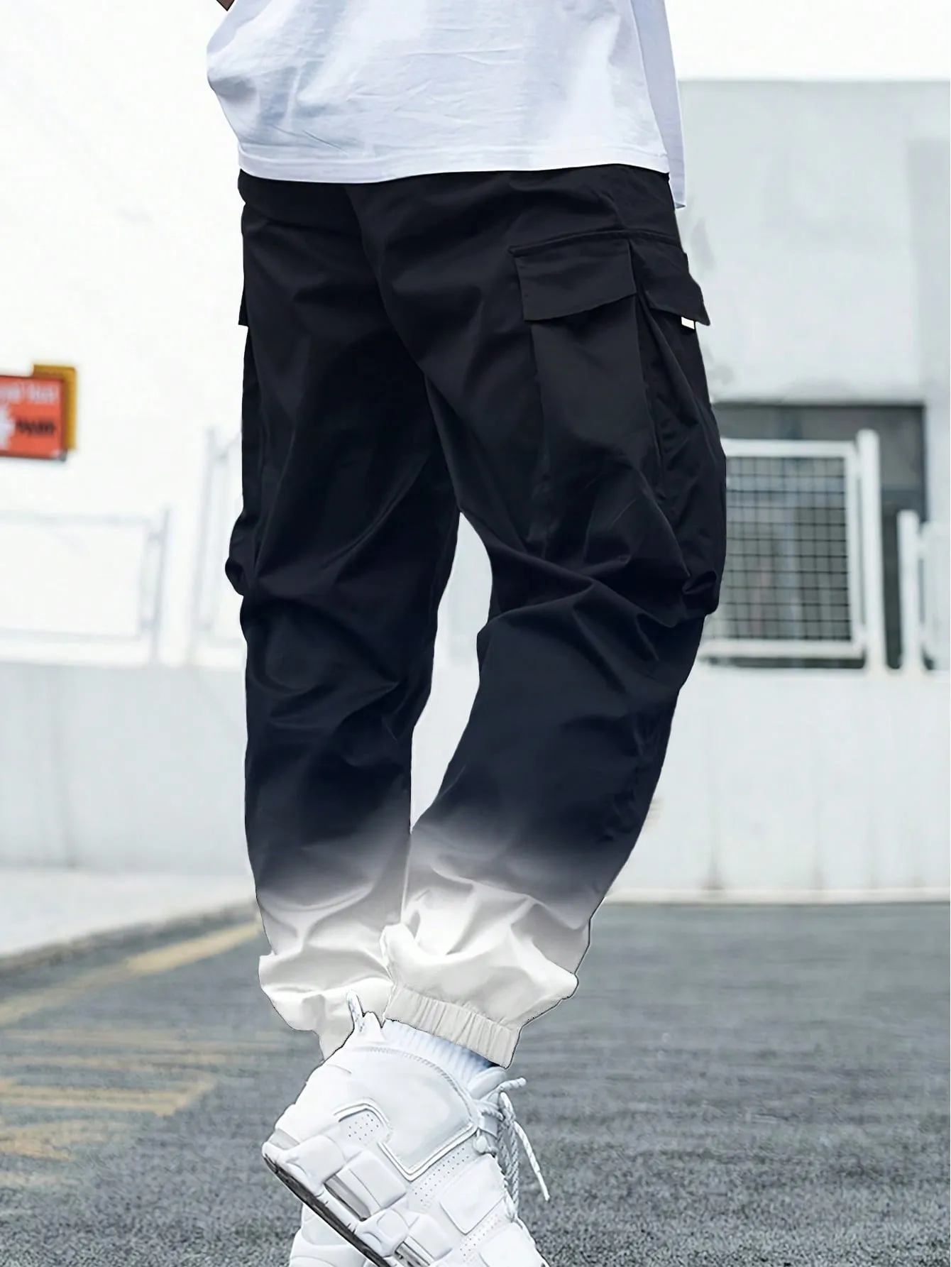 1pc Men's Autumn Gradient Multi-Pocket Cargo Pants, Streetwear Hiphop Style Casual Tapered 3/4 Trousers