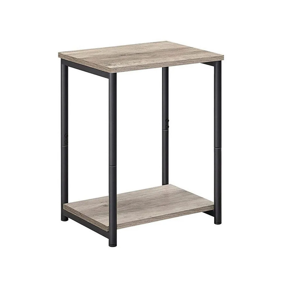 20 Inch Side End Table Set of 2, Square, Bottom Shelf, Black Metal, Gray By Casagear Home