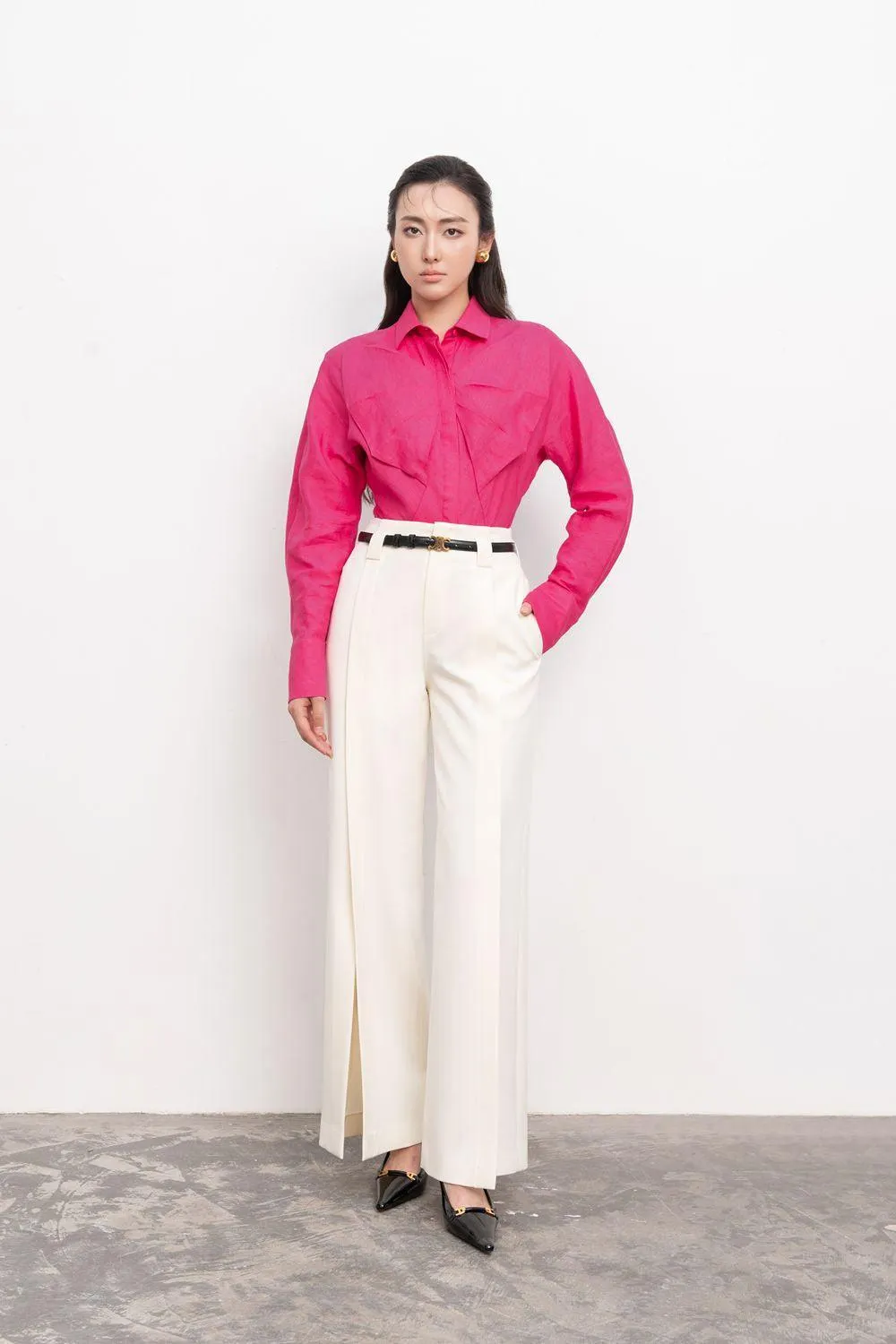 Amabel Straight Slit Hem Polycotton Ankle Length Pants