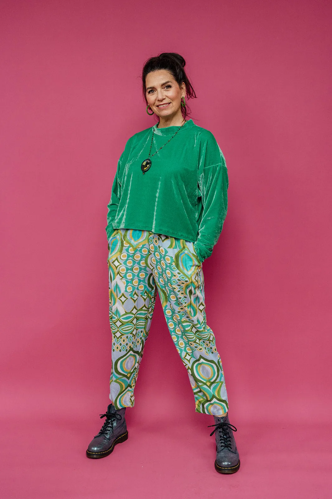 Ankle Grazer Trousers in Retro Diamond Jade