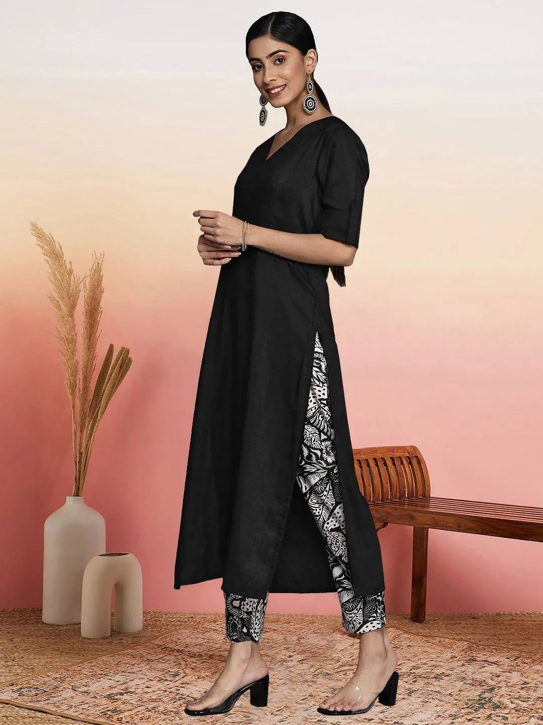 Black Women Regular Kurta with Trousers