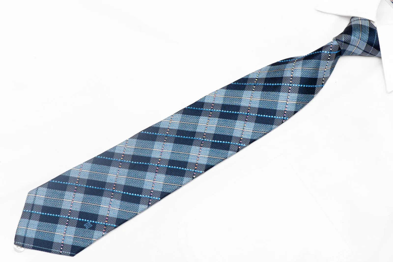 Blue Plaid Rhinestone Silk Necktie