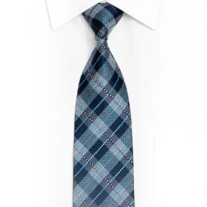 Blue Plaid Rhinestone Silk Necktie