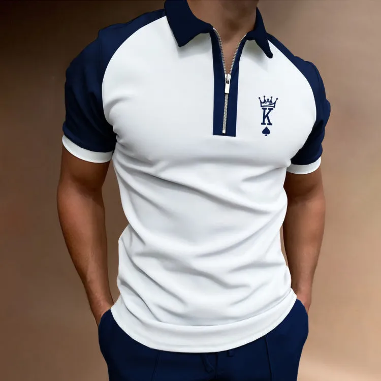 Casual Short-sleeved Digital Printing Zipper Pullover Men's