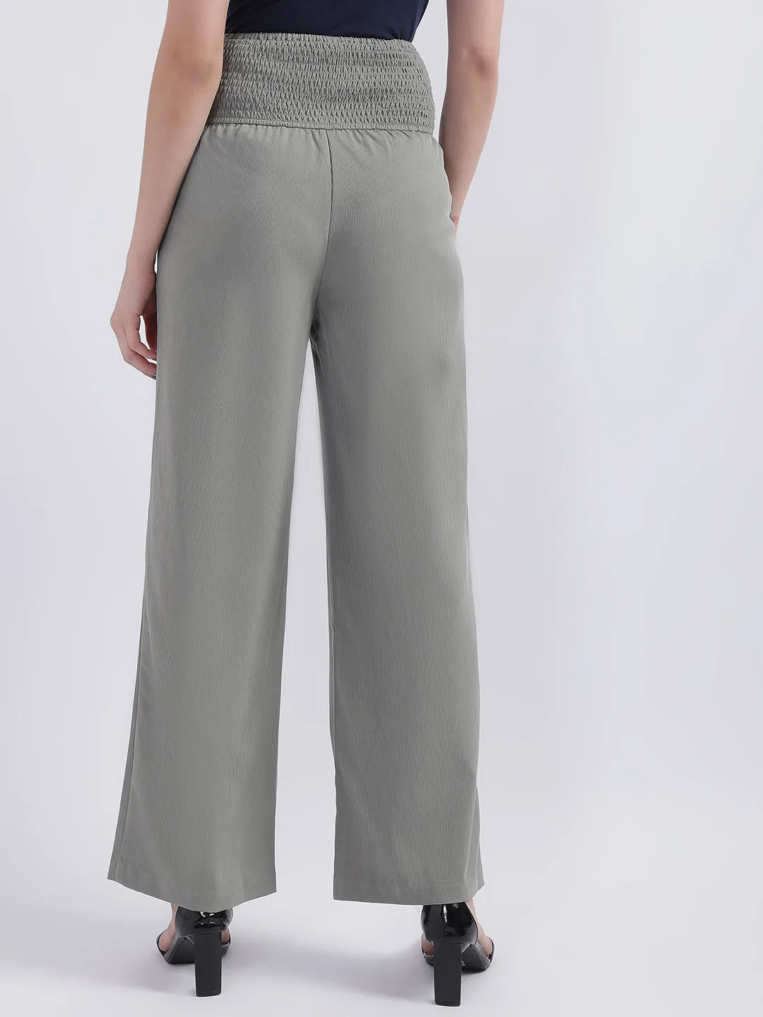 Centre Stage Women Sage Green Self-Design Flared Trouser