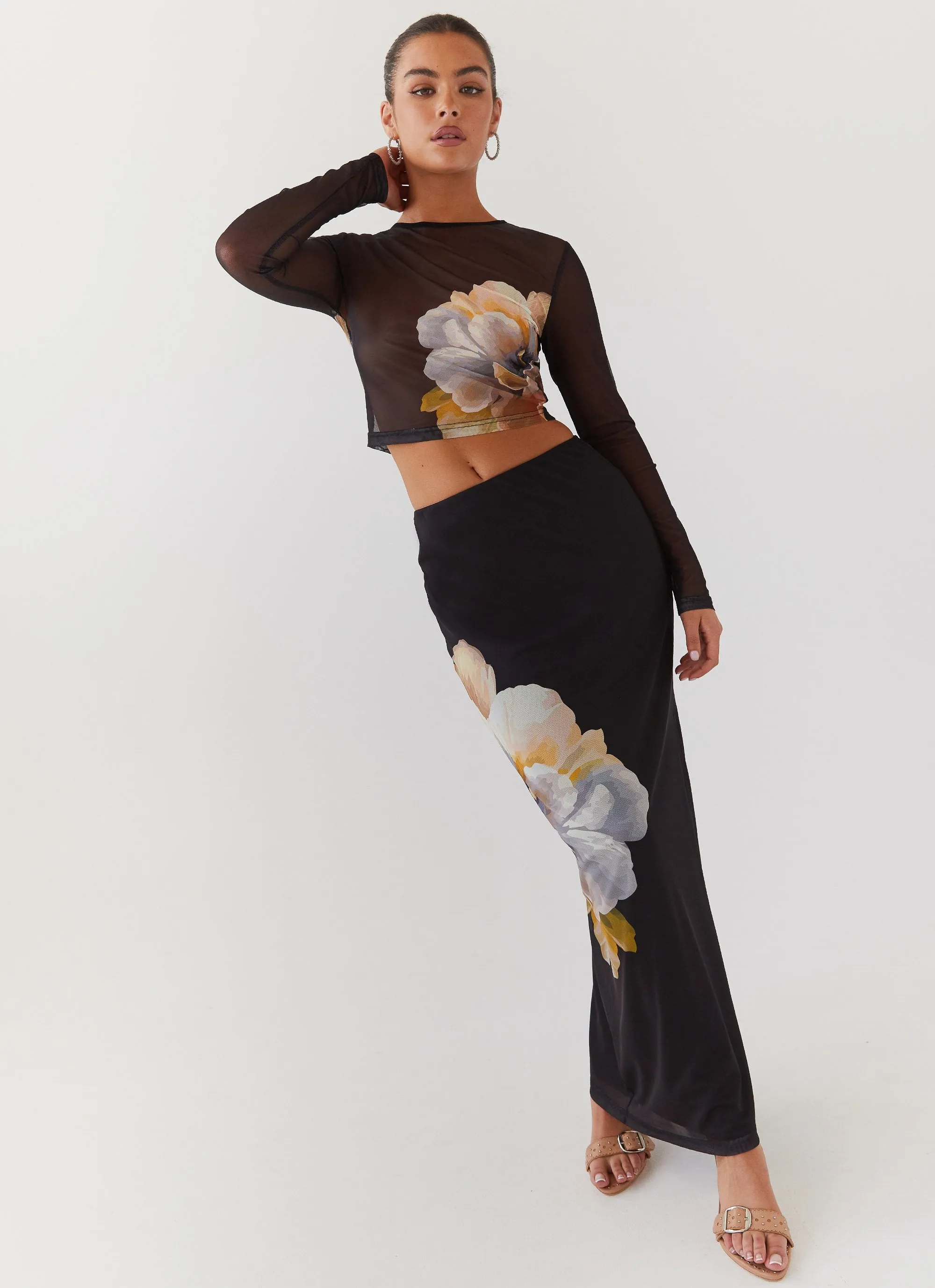 Chain Reaction Mesh Maxi Skirt - Black Orchid