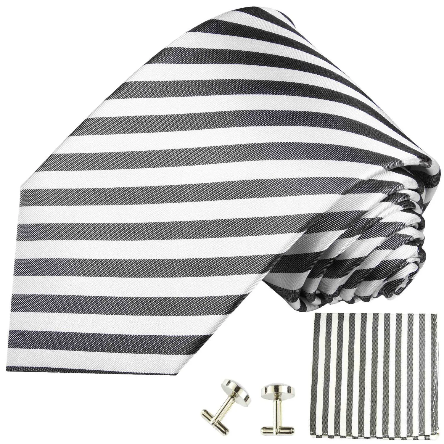 Charcoal and White Striped Necktie