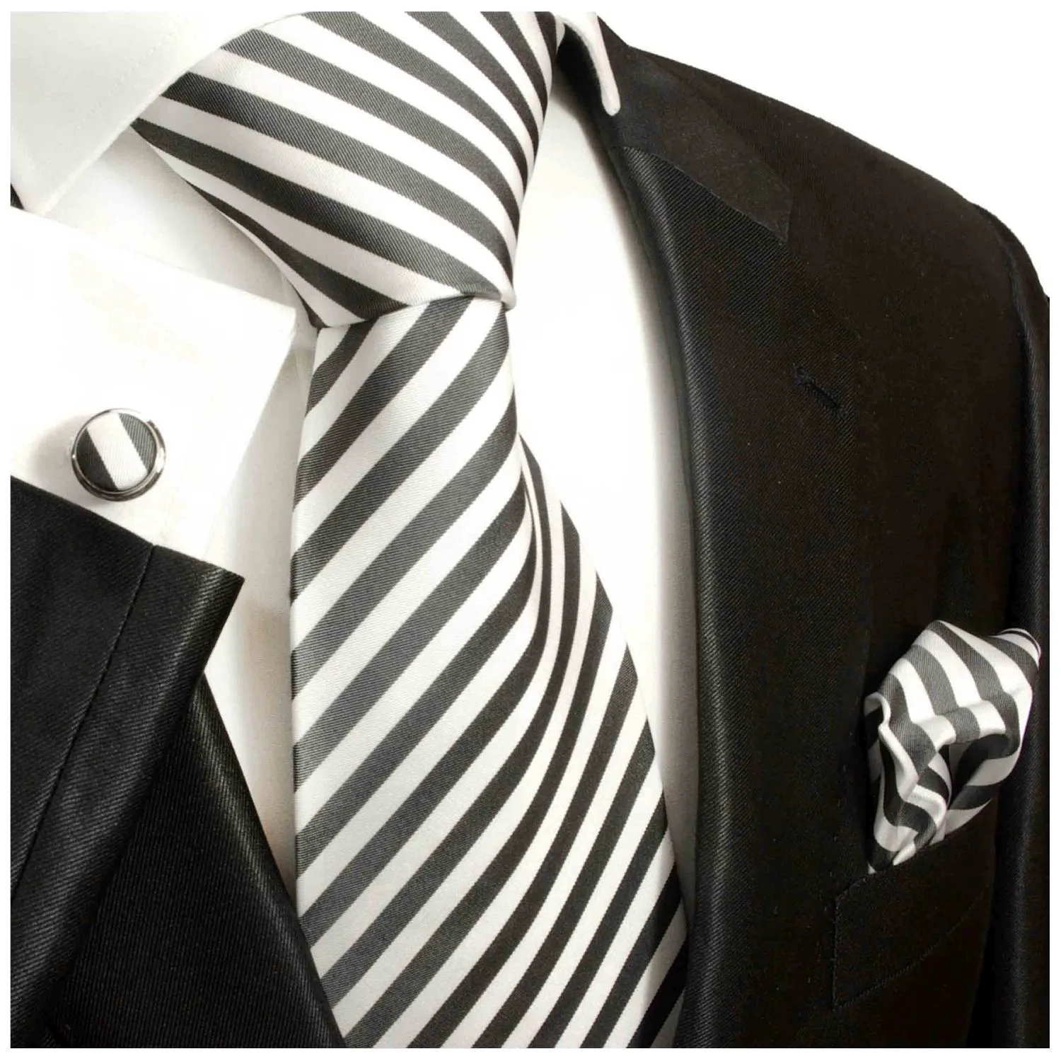 Charcoal and White Striped Necktie