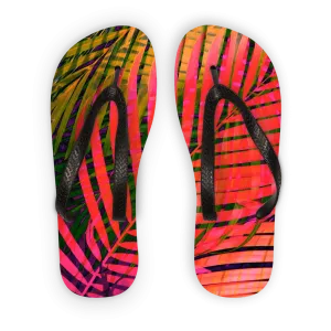 COLORFUL TROPICAL LEAVES no4 Adult Flip Flops