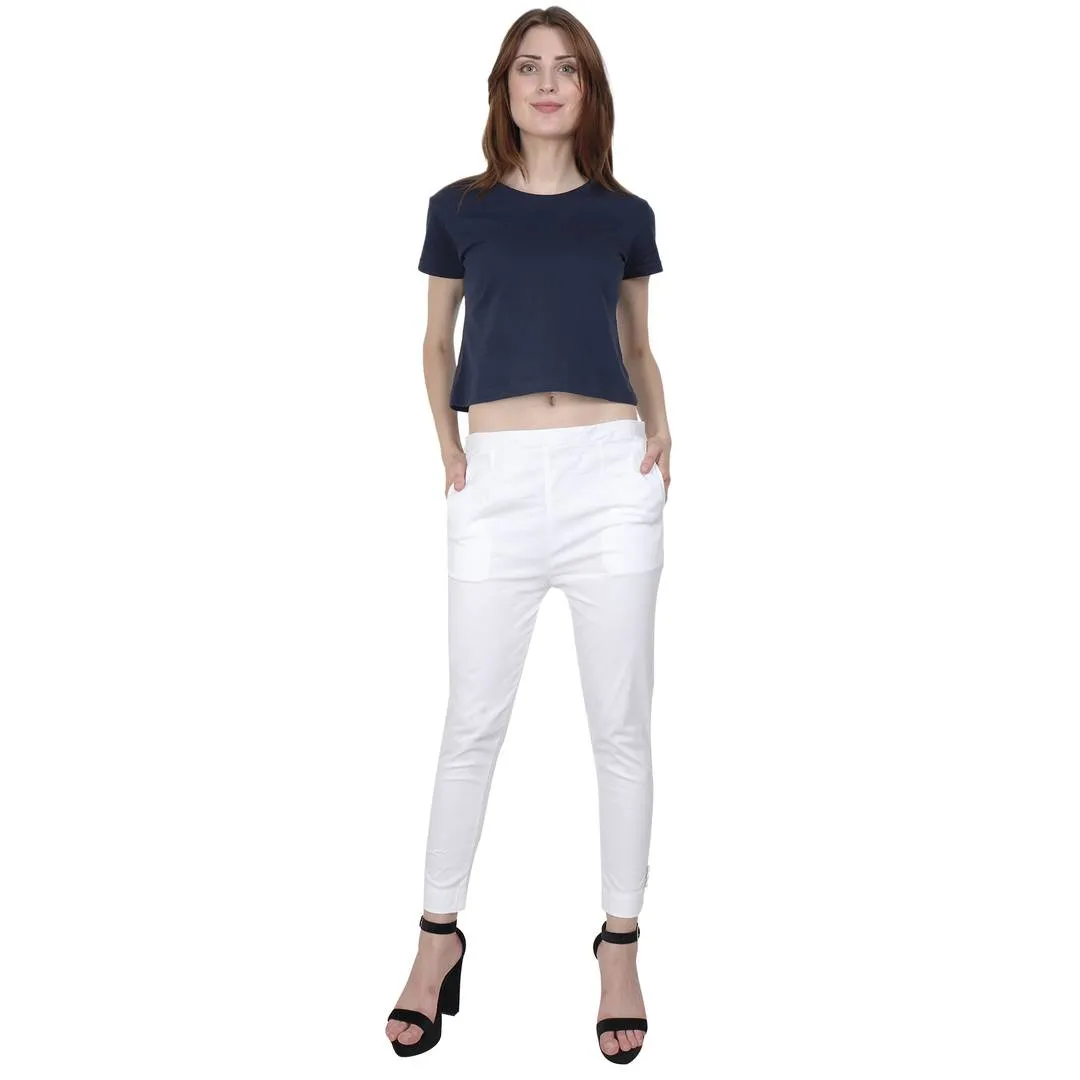 Cotton Lycra White Solid Pant