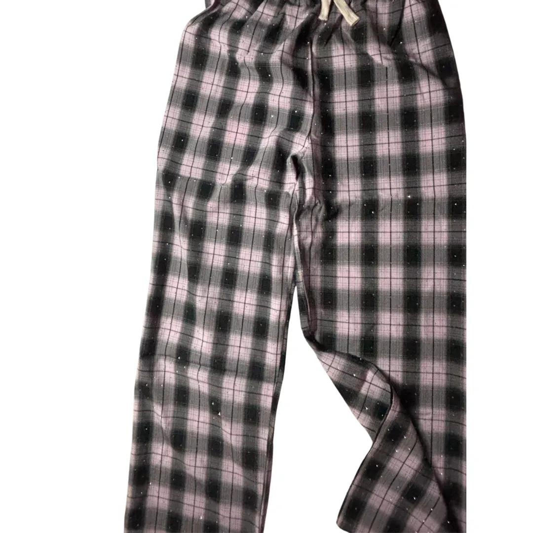 Cozy Women's Plaid Pajama Set - Pink & Black Plaid Pants with Black T-Shirt