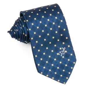 Daks Men's Classic Silk Neck Tie Yellow Squares On Navy Blue