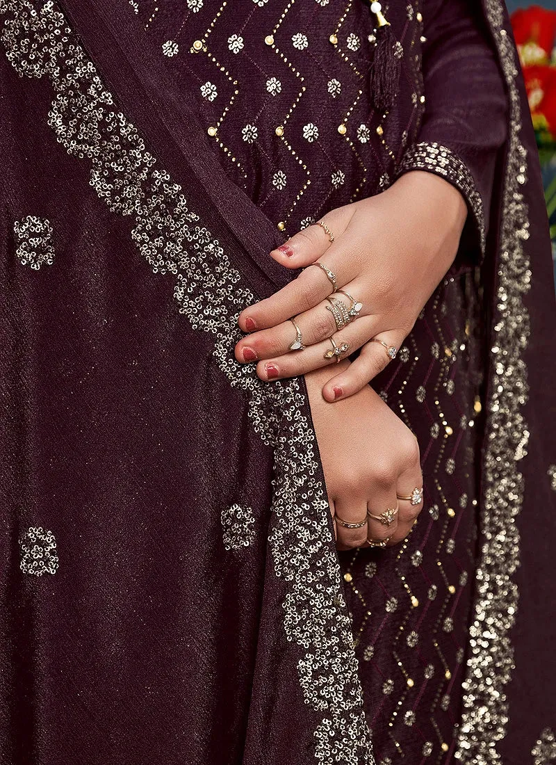 Deep Wine Chinon Trendy Palazzo Salwar Suit