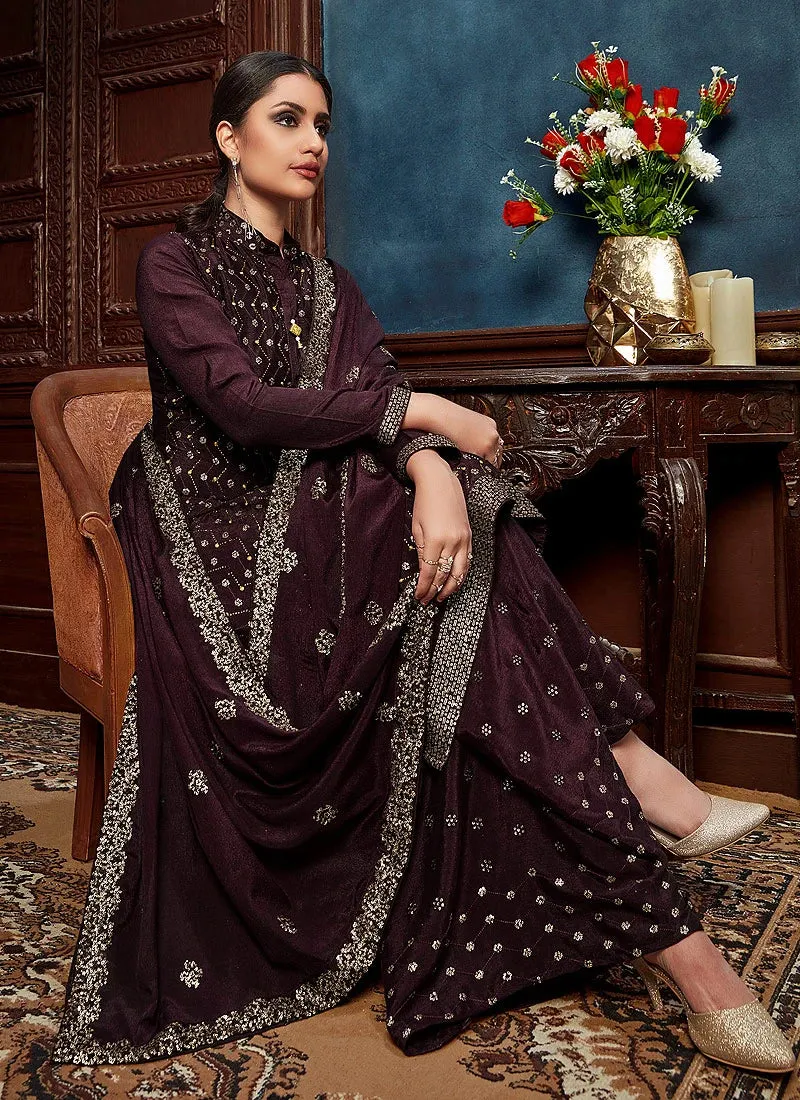 Deep Wine Chinon Trendy Palazzo Salwar Suit