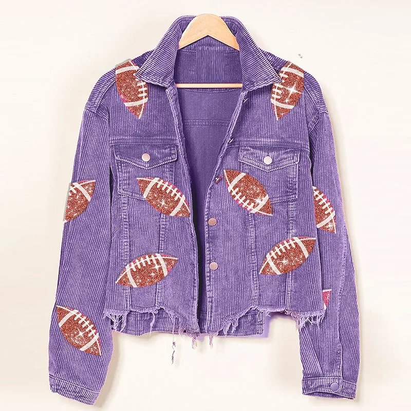 Fashion Corduroy Jacket Fashion Rugby Print Baseball Jacket Autumn And Winter Tops Clothes For Women