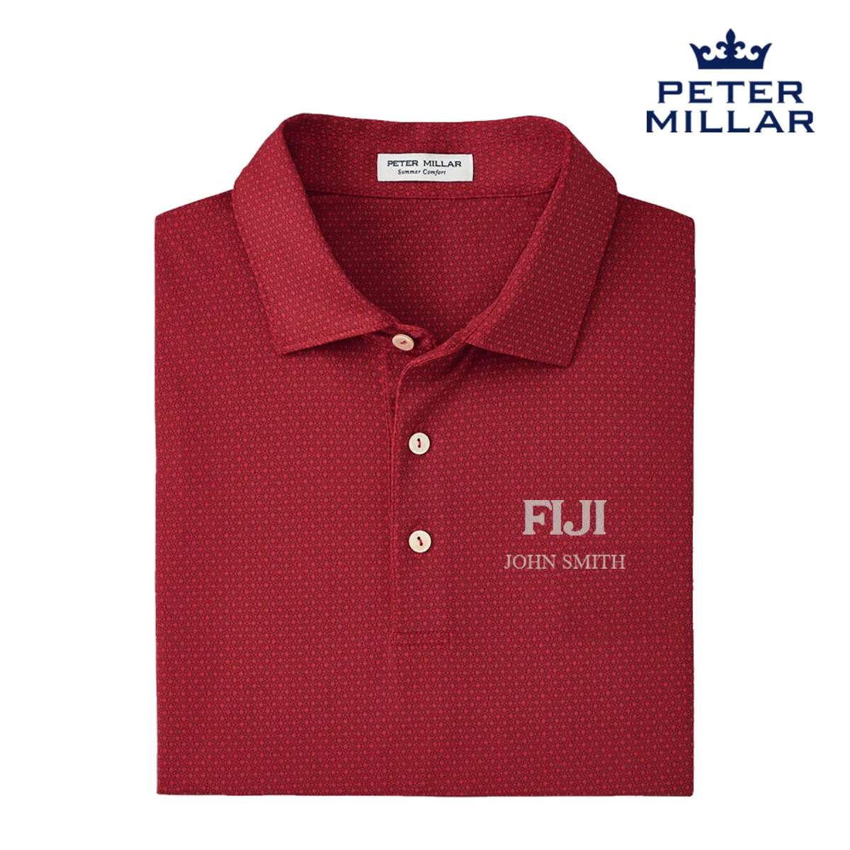 FIJI Personalized Peter Millar Tesseract Patterned Polo With Greek Letters