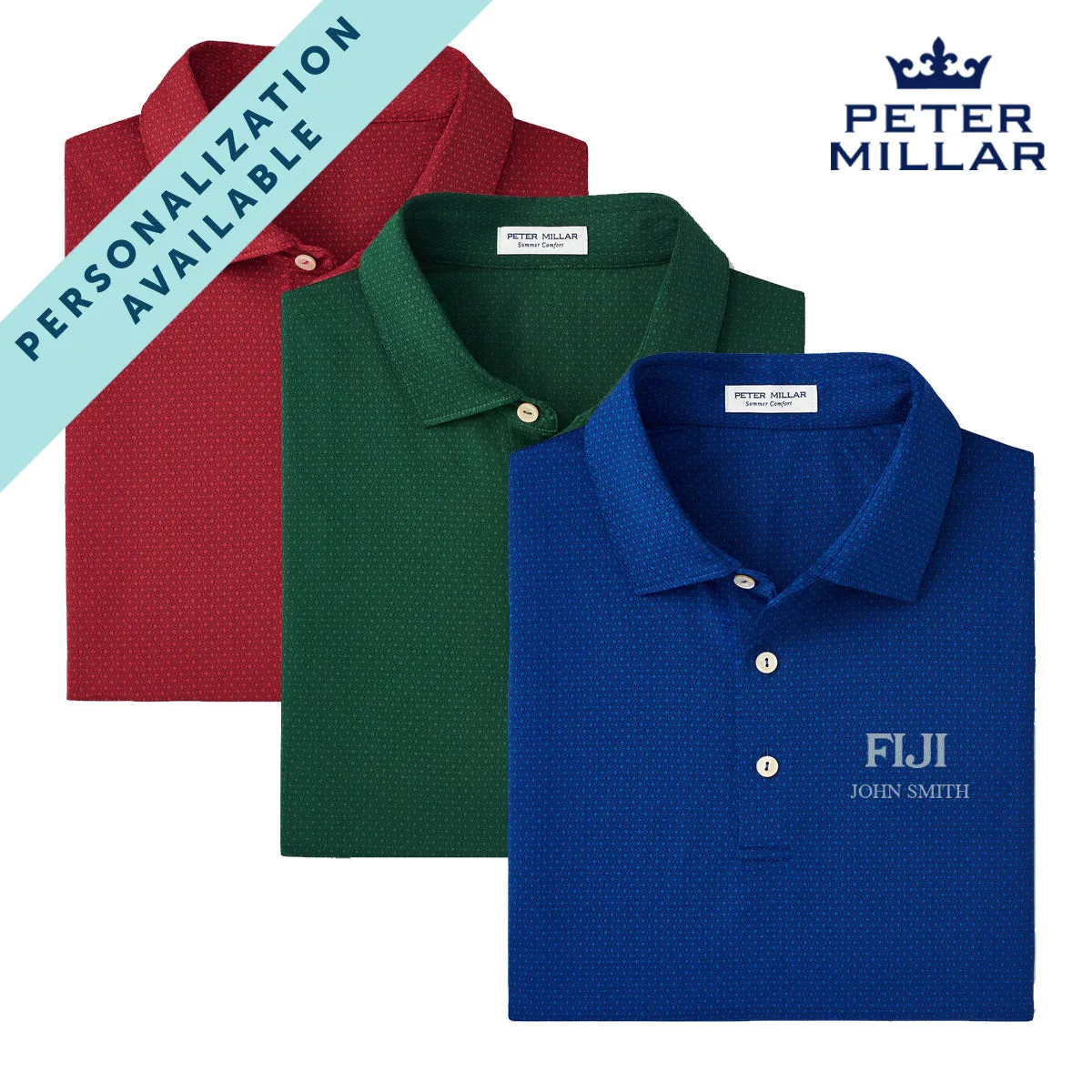 FIJI Personalized Peter Millar Tesseract Patterned Polo With Greek Letters