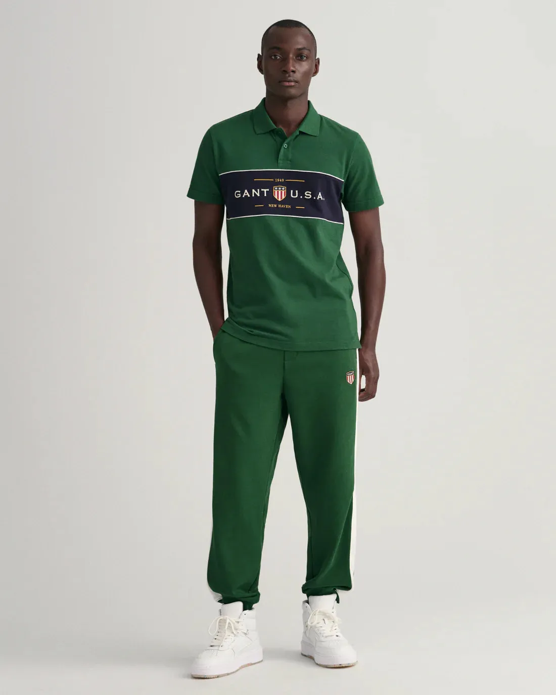 Gant Men Green Printed Polo Neck Short Sleeves T-shirt