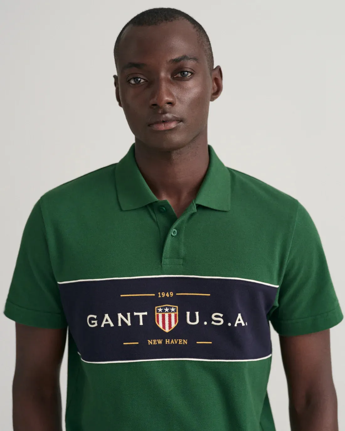 Gant Men Green Printed Polo Neck Short Sleeves T-shirt