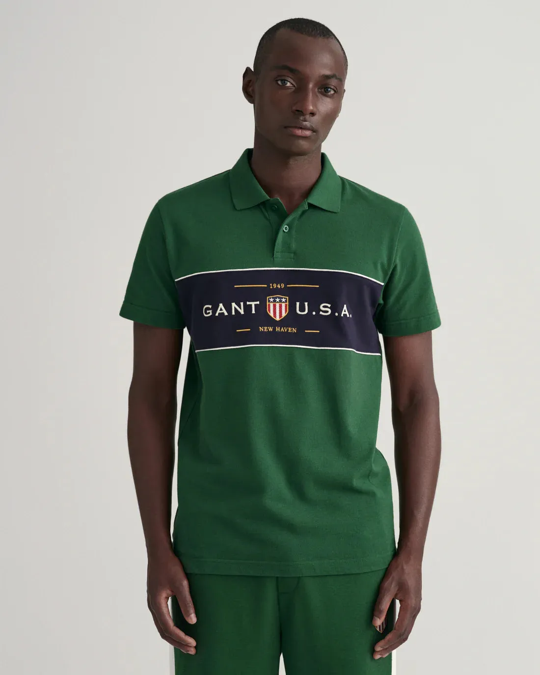 Gant Men Green Printed Polo Neck Short Sleeves T-shirt