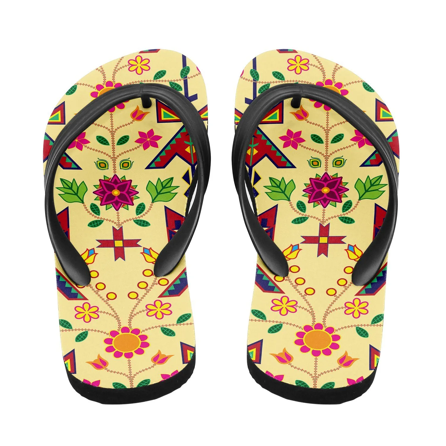 Geometric Floral Spring Vanilla Flip Flops