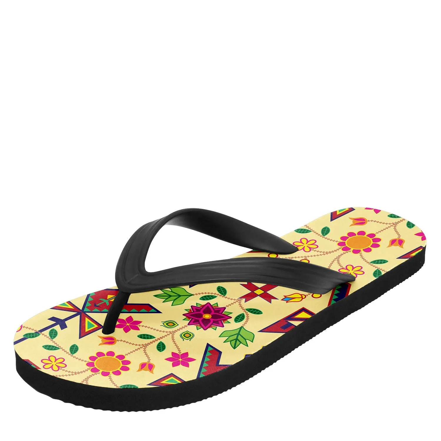 Geometric Floral Spring Vanilla Flip Flops