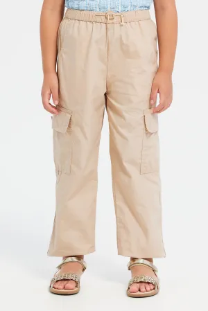 Girls Beige Parachute Pants