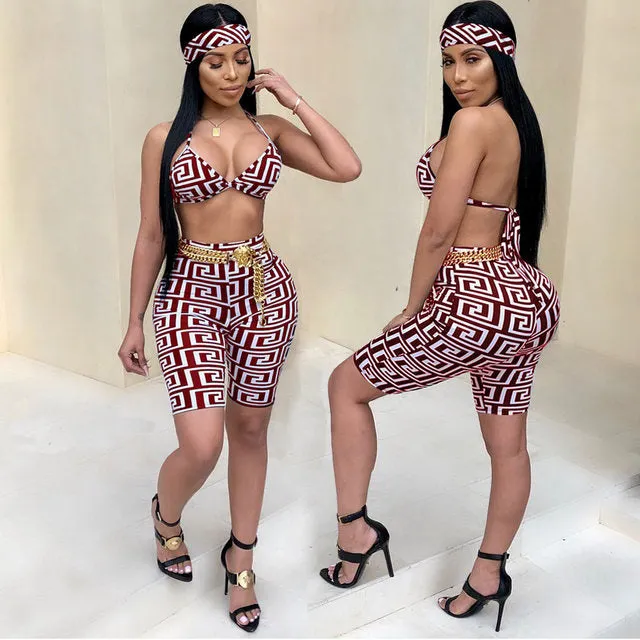 Ladies Bohemian Barbie 2 piece crop pants head tie set