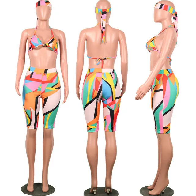 Ladies Bohemian Barbie 2 piece crop pants head tie set