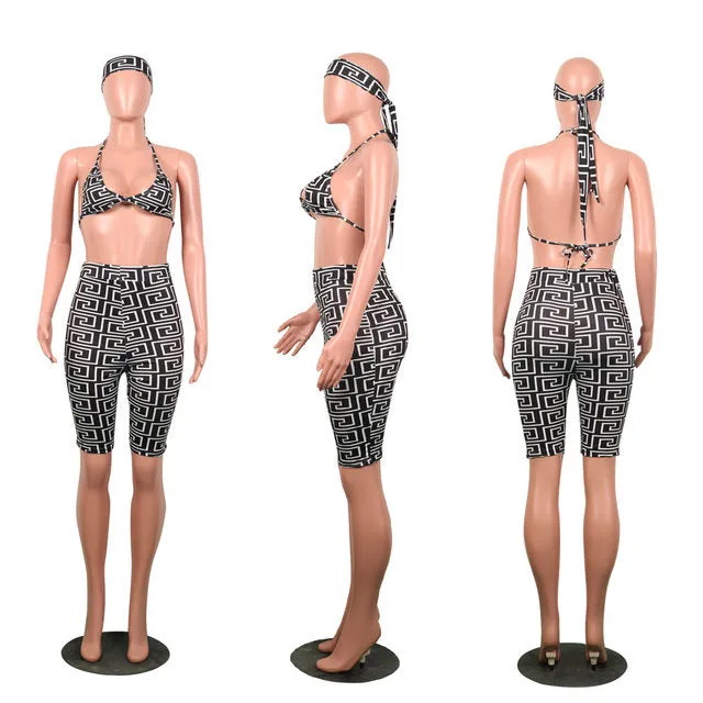 Ladies Bohemian Barbie 2 piece crop pants head tie set