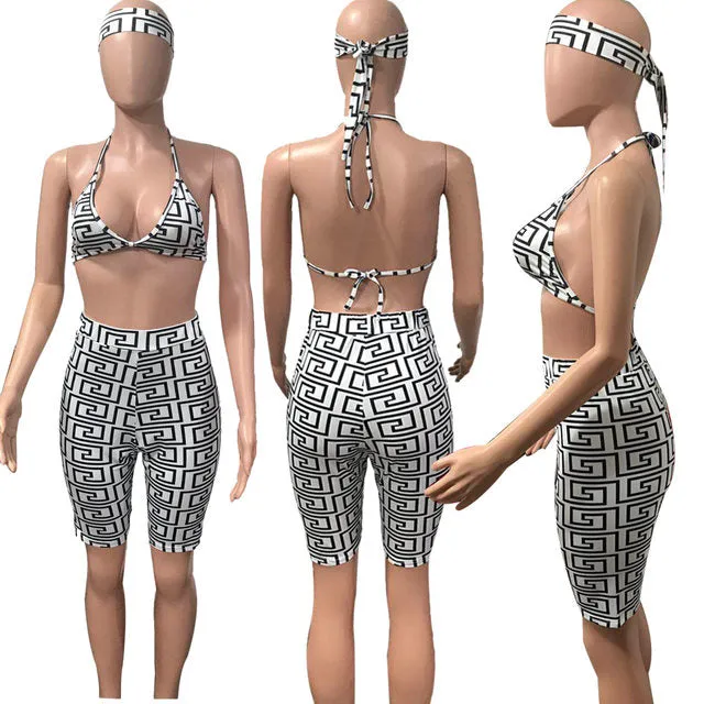 Ladies Bohemian Barbie 2 piece crop pants head tie set