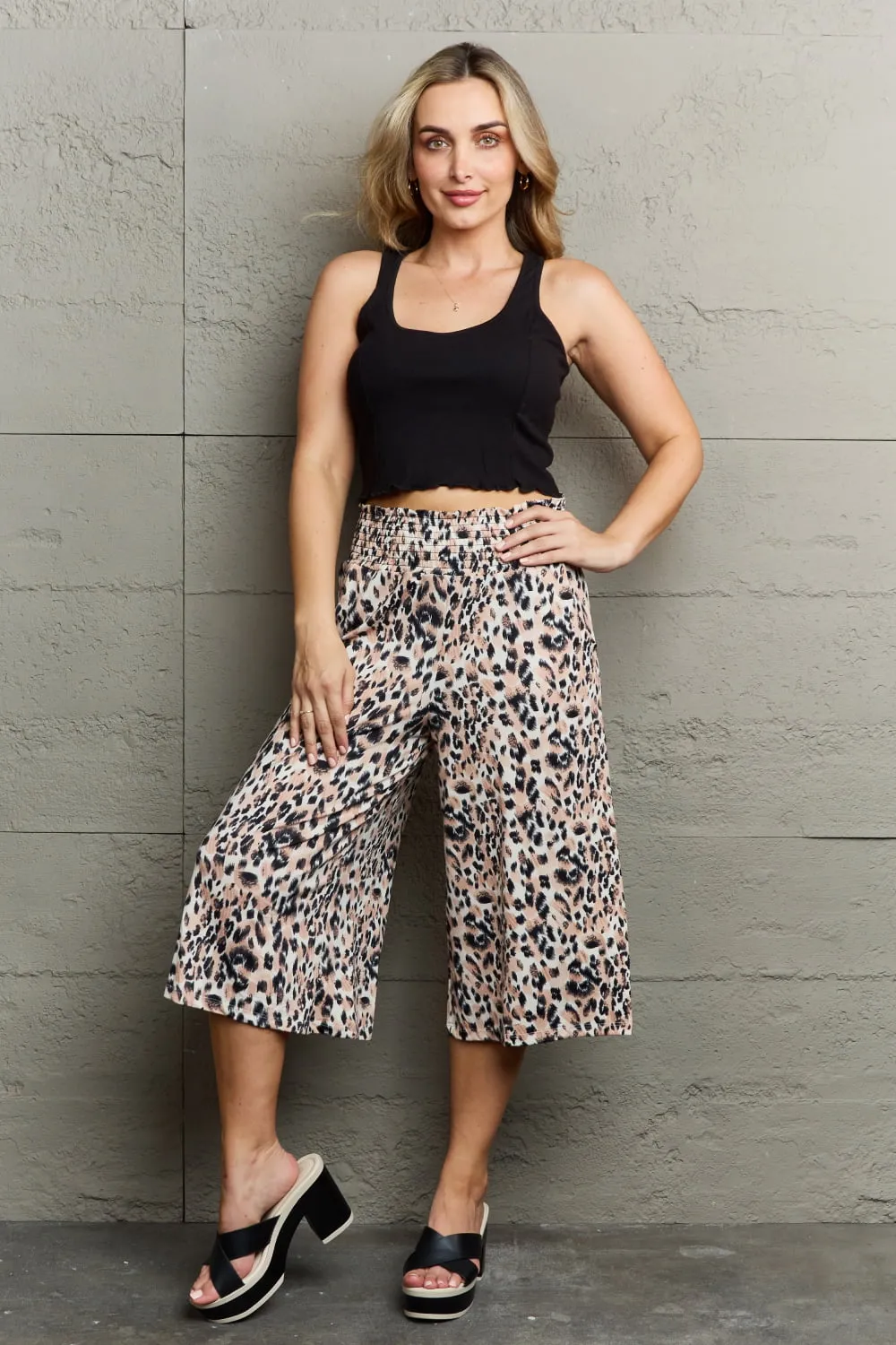 Leopard High Waist Flowy Wide Leg Pants with Pockets