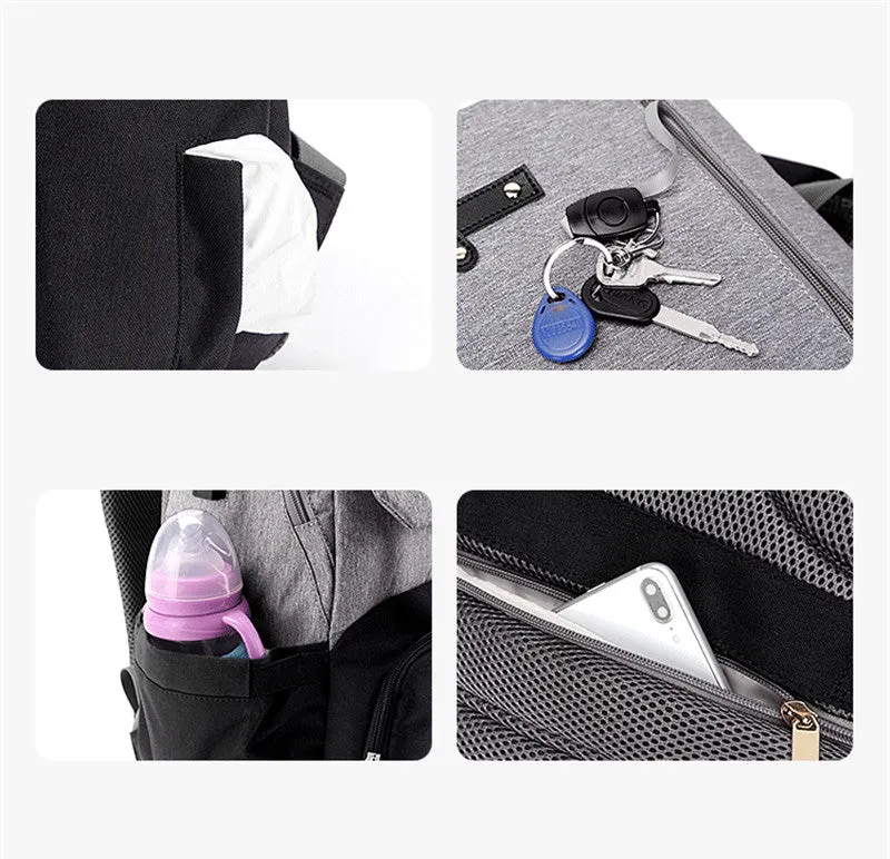 Maternity Baby Diaper Nursing Oxford Backpack w/ Bottle Warmer and USB Charging