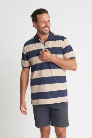 Mens Cotton Stripe Polo Navy/Hummus