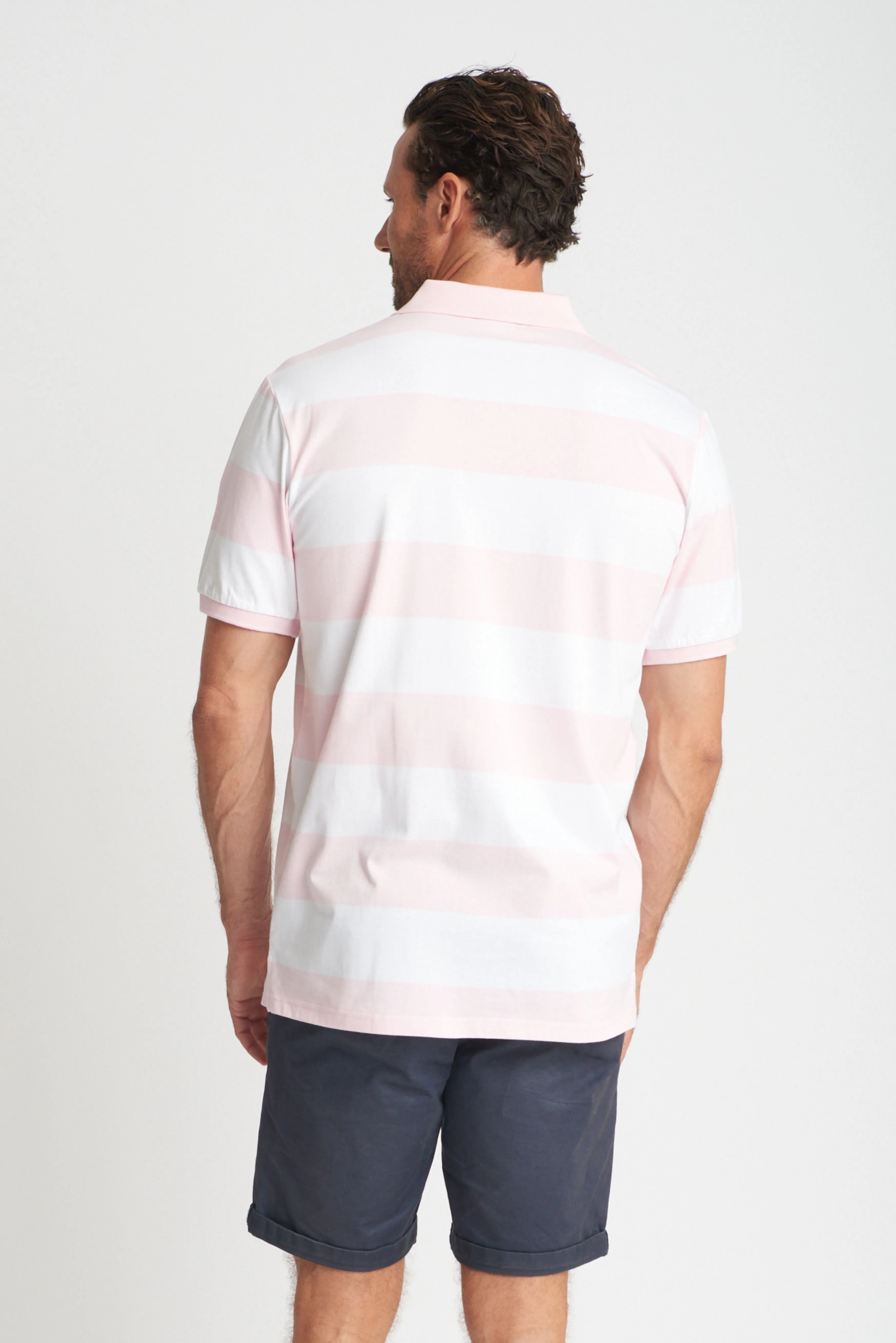 Mens Cotton Stripe Polo White/Dusk