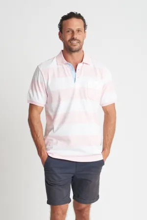 Mens Cotton Stripe Polo White/Dusk