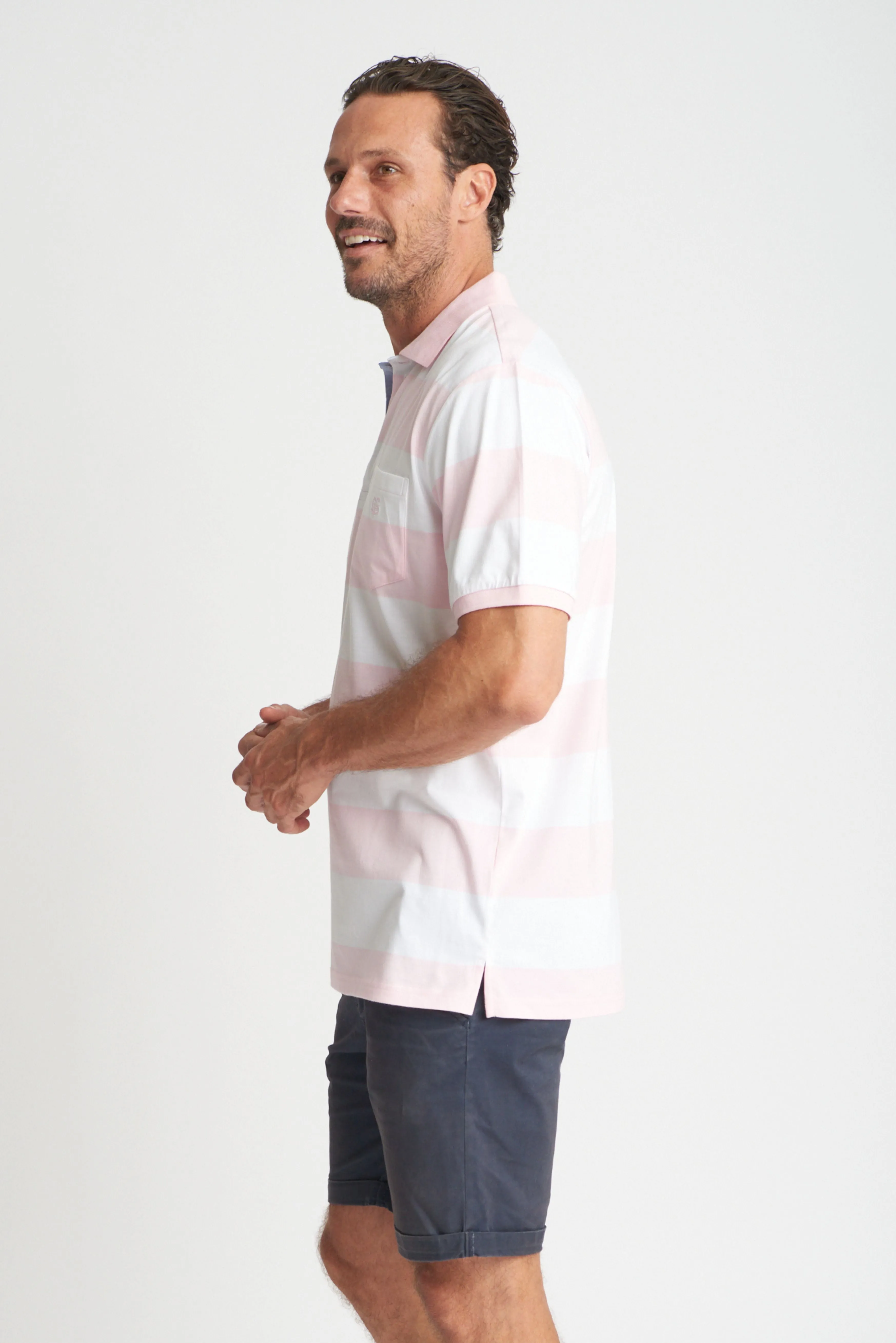 Mens Cotton Stripe Polo White/Dusk