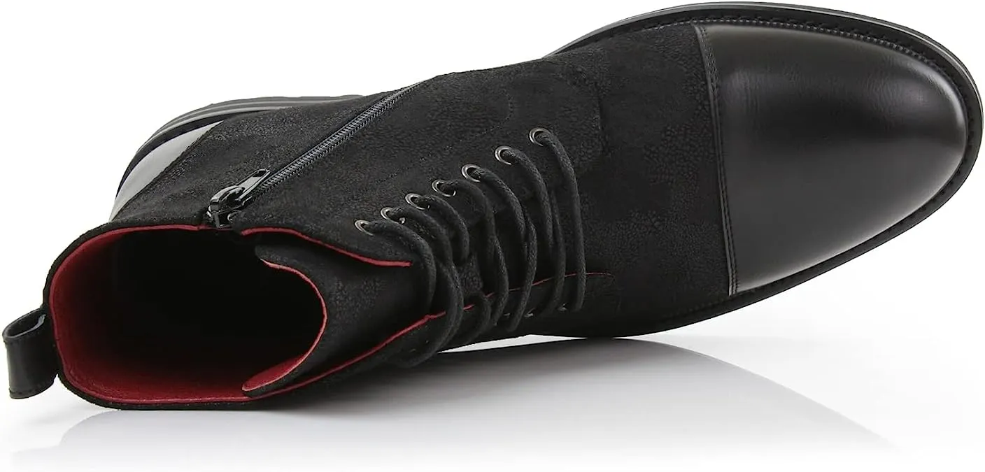 Midnigth Black Woolen and Leather Lace-up Fashion Chukka Boots with Zipper Closure