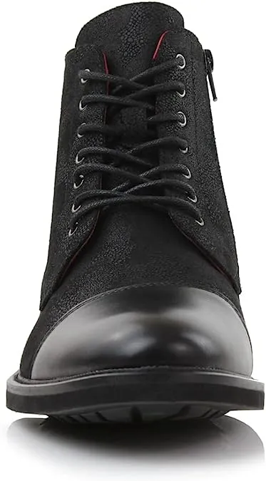 Midnigth Black Woolen and Leather Lace-up Fashion Chukka Boots with Zipper Closure