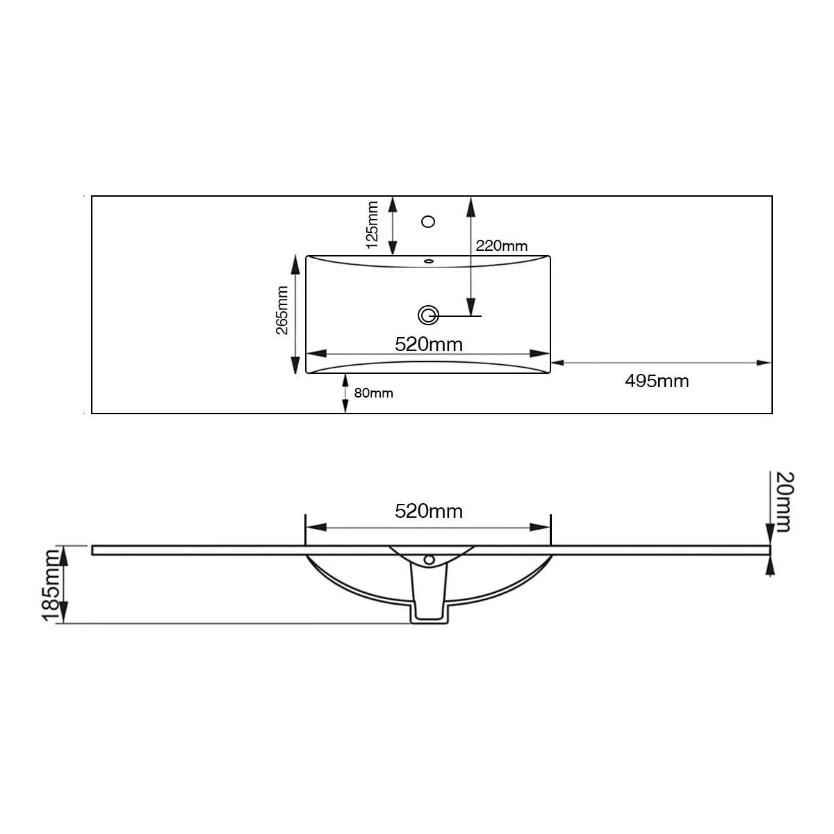 Mirage 1500mm Ceramic Vanity Top Single Bowl