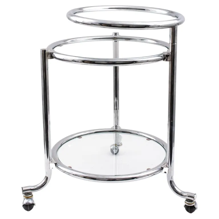 Modern Chrome & Glass Adjustable 3 Tier Side Table