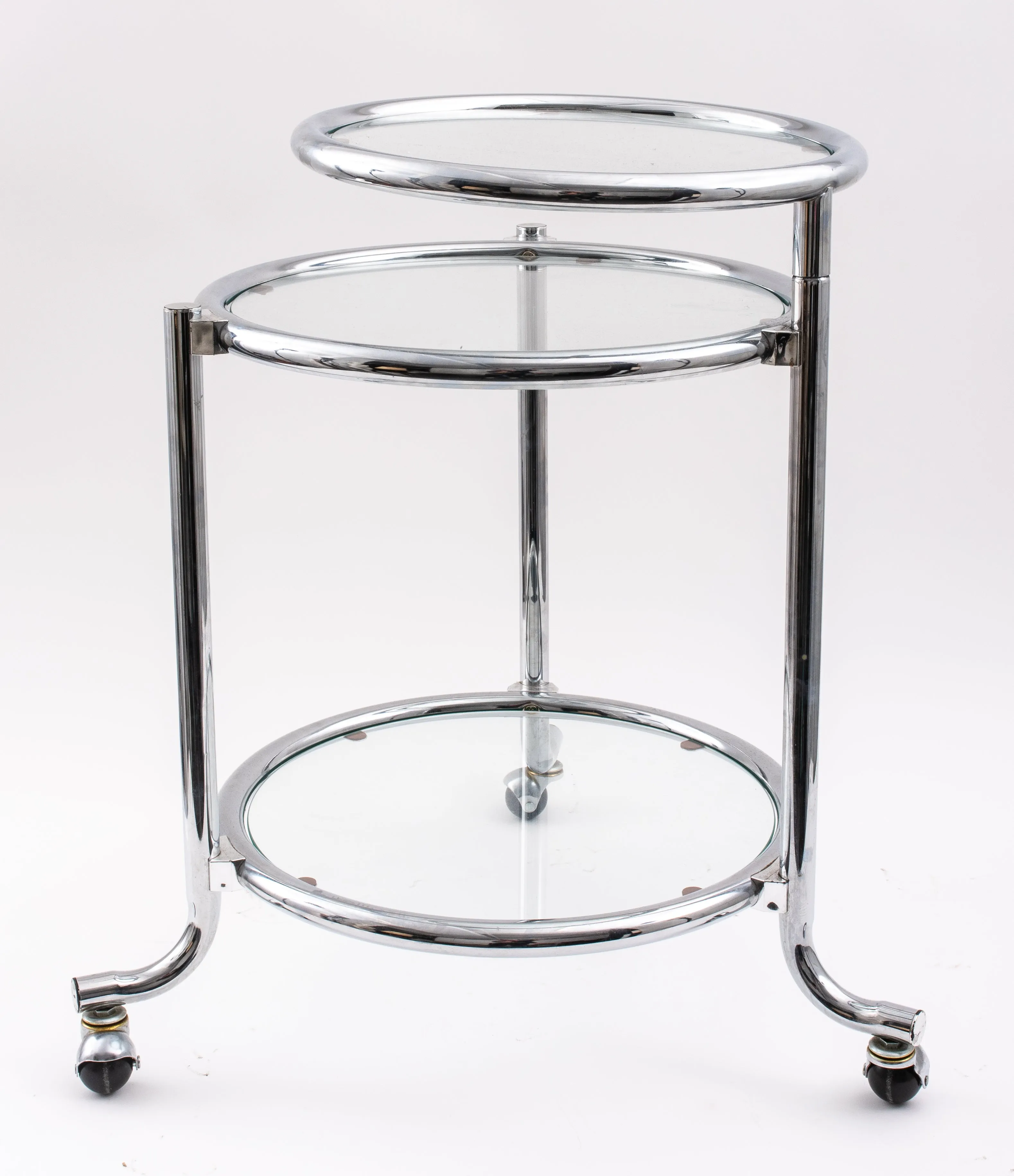 Modern Chrome & Glass Adjustable 3 Tier Side Table