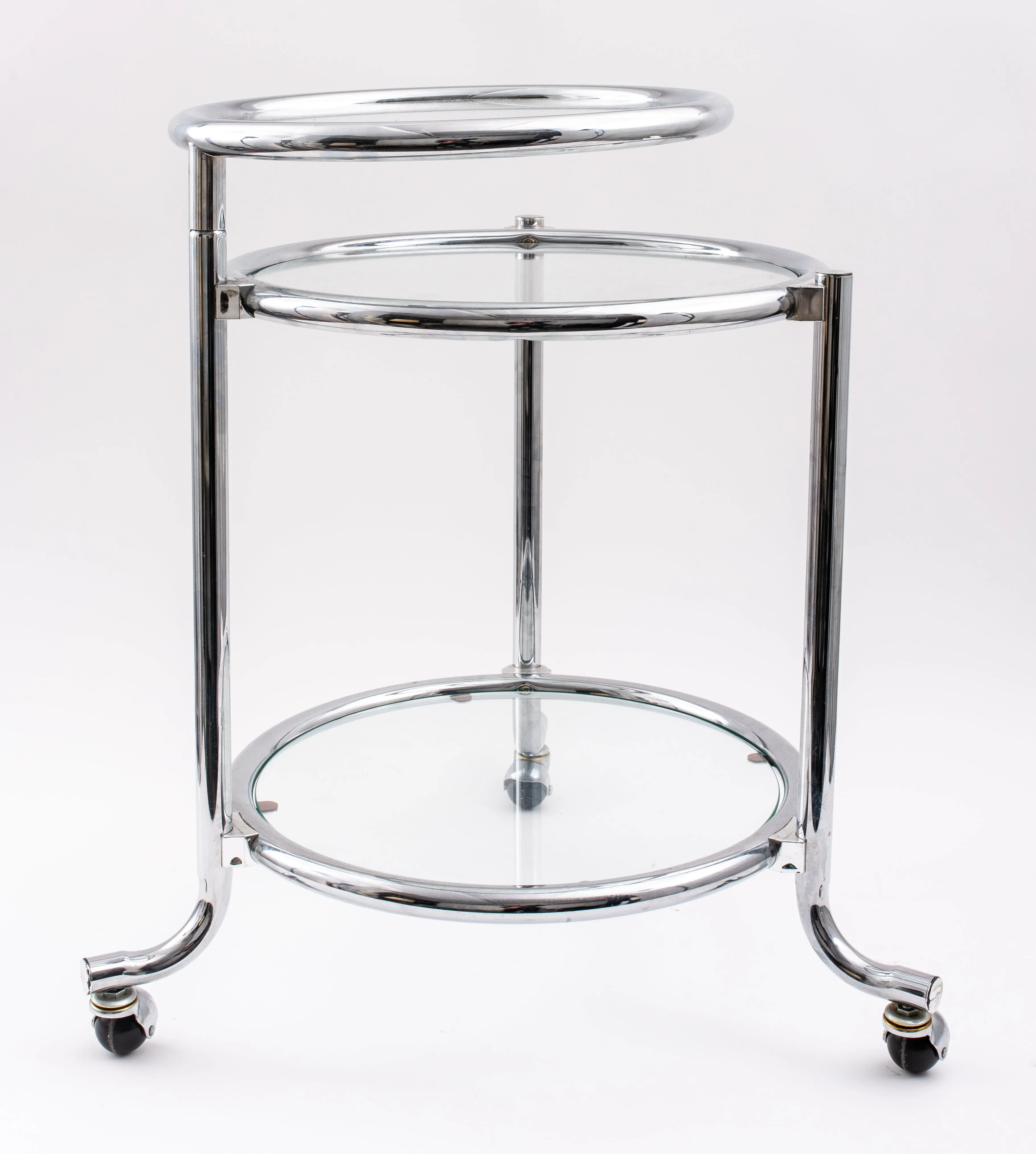 Modern Chrome & Glass Adjustable 3 Tier Side Table