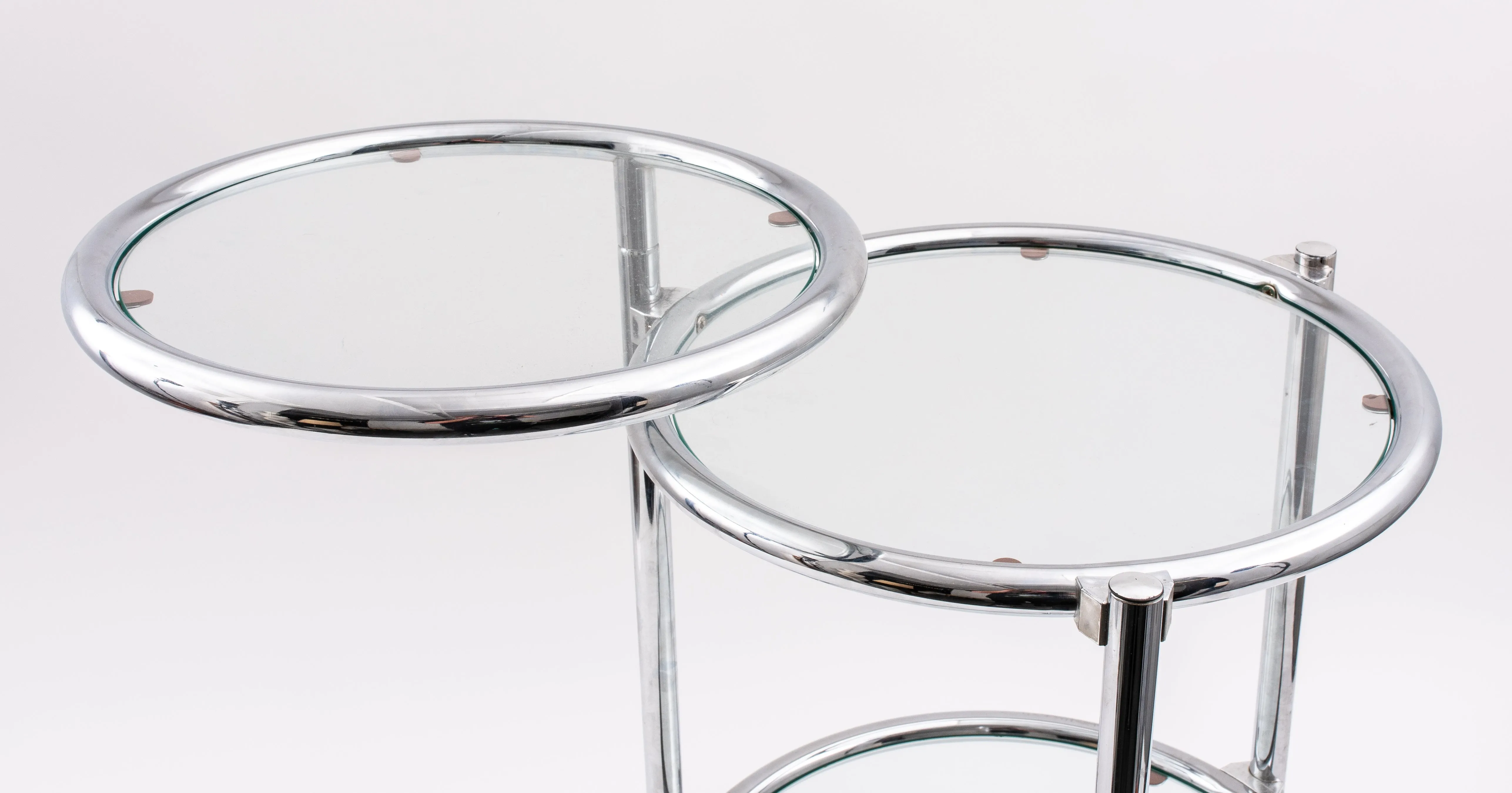 Modern Chrome & Glass Adjustable 3 Tier Side Table