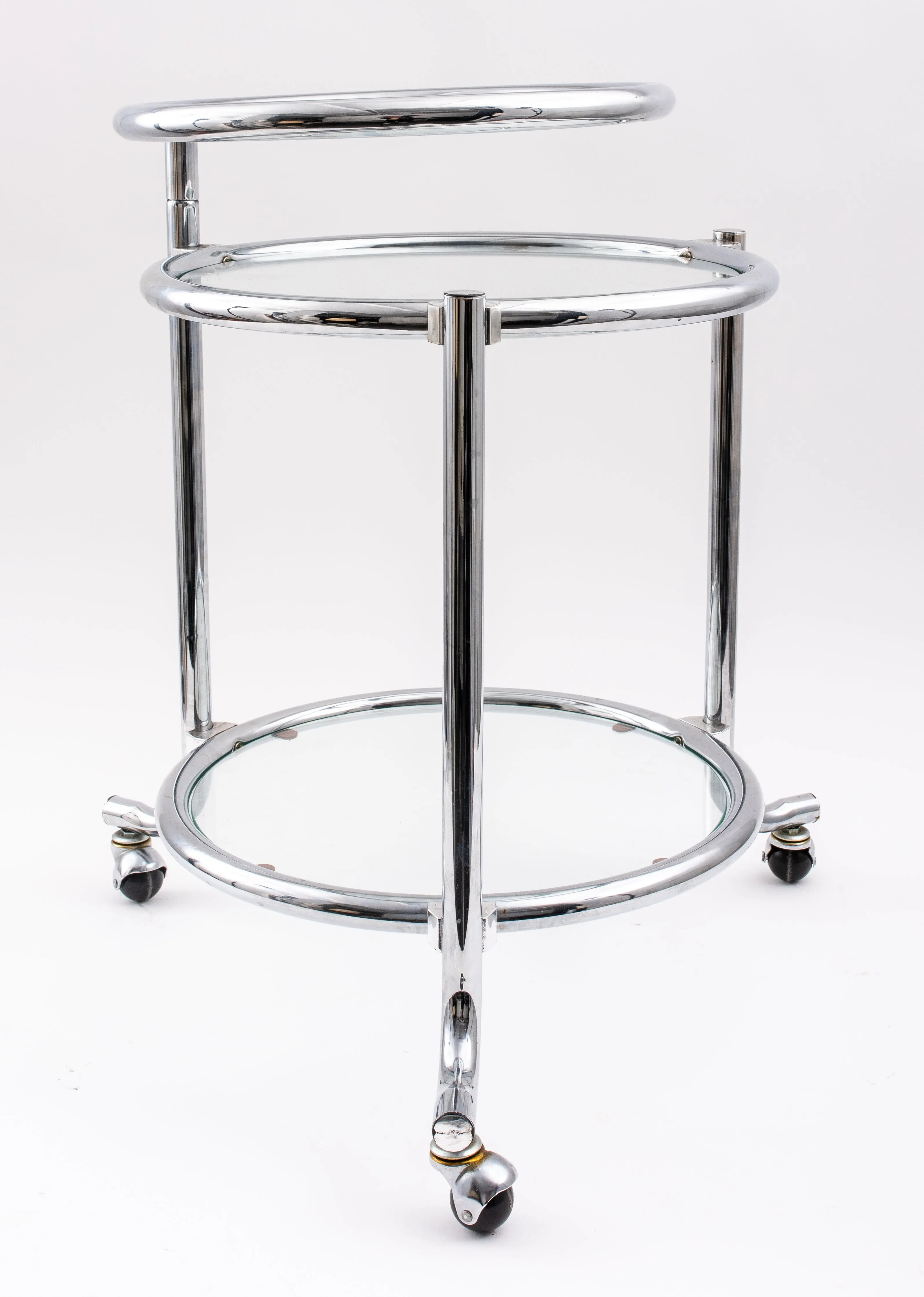 Modern Chrome & Glass Adjustable 3 Tier Side Table