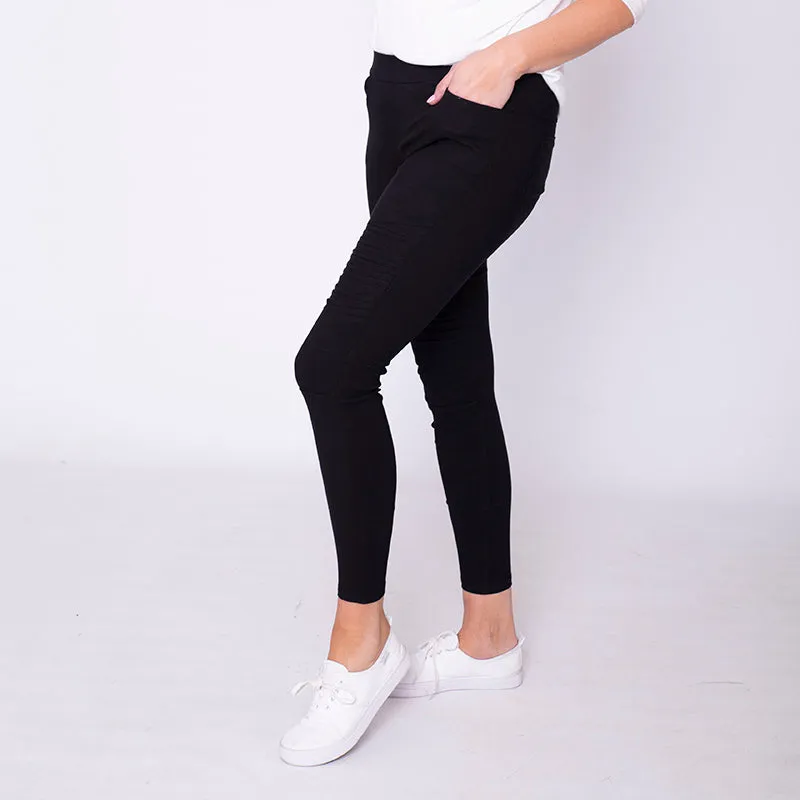 Moto Pleated Jeggings Black