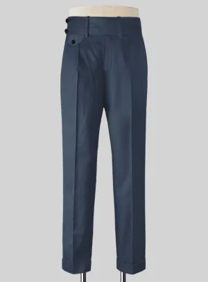 Napolean Flat Blue Double Gurkha Wool Trousers