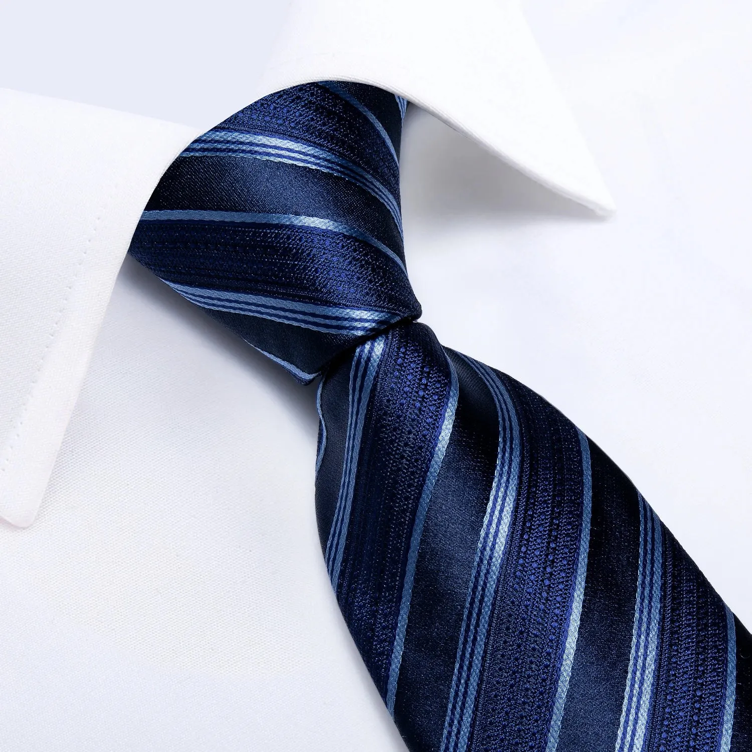 New Formal Ties Classic 100% Silk Blue Striped Necktie Handkerchief Cufflinks Gift For Men Wedding Tie Cravate Gravatas DiBanGu