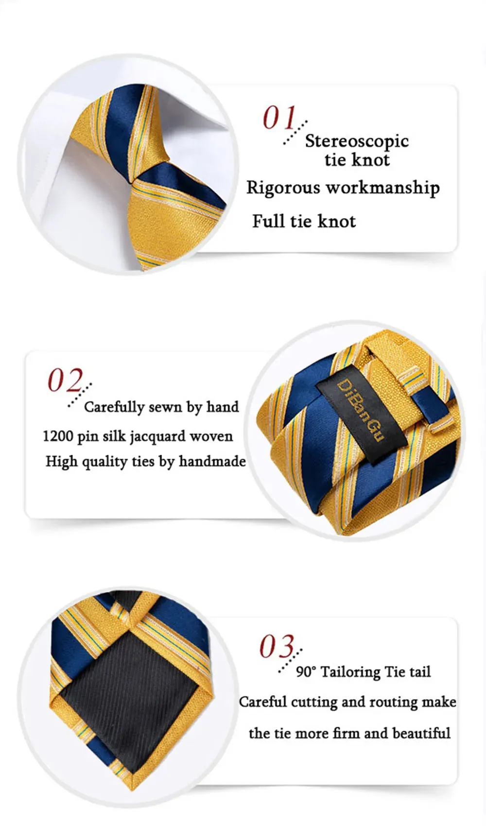 New Formal Ties Classic 100% Silk Blue Striped Necktie Handkerchief Cufflinks Gift For Men Wedding Tie Cravate Gravatas DiBanGu